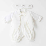 CHRISTENING Boys Vivaki Outfit With Coat And Dicky Bow - Ivory