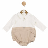 Mintini Boys Ivory And Beige Short Leg Romper