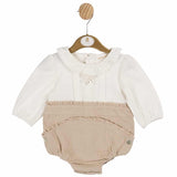 Mintini Girls Ivory And Beige Short Leg Romper