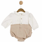 Mintini Girls Ivory And Beige Short Leg Romper