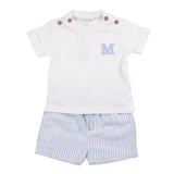 Mintini Boys Cotton White & Blue Stripe Shorts Set