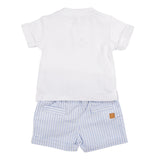 Mintini Boys Cotton White & Blue Stripe Shorts Set