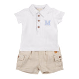 Mintini Boys Cotton White & Beige Shorts Set