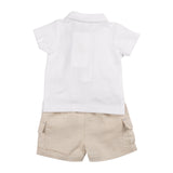 Mintini Boys Cotton White & Beige Shorts Set