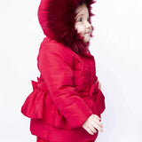 Mintini Girls Red Sequin Winter Coat With Hood