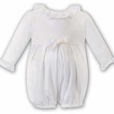 Sarah Louise Ivory Bubble Romper With Velour Bow And Ruffle Collar