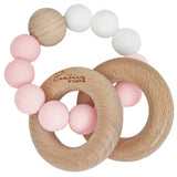 Perfect Little Thing Wood And Silicone Rings Teething Ring - Pink