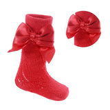 Girls Red Bow Pelerine Knee Length Socks