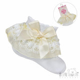 Soft Touch Girls Organza & Lace Ankle Socks - Lemon