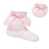 Soft Touch Girls Organza & Lace Ankle Socks - Pink