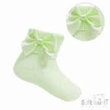 Soft Touch Girls Ankle Socks With Bow - Lime Green