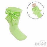 Soft Touch Girls Cotton Green Knee Socks With Bow