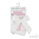 Girl's Cream Jaquard Tights with Long Bow