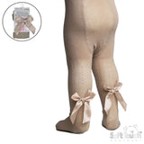 Soft Touch Girls Tights with Big Bow Detail - Beige