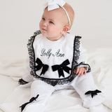 Perfect Little Thing Baby Girls Handmade Frill Sleepsuit With Bib - Black