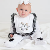 Perfect Little Thing Baby Girls Handmade Frill Sleepsuit With Rocking Horse Bib - Black