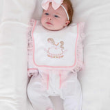 Perfect Little Thing Baby Girls Handmade Frill Sleepsuit With Bib - Rocking Horse