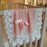 Luxury Handmade Baby Pink Lace Muslin Square – Baby Burp Cloth UK