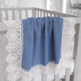Luxury Handmade Blue Lace Muslin Square – Baby Burp Cloth UK