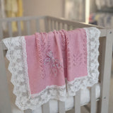 Luxury Handmade Pink Lace Muslin Square – Baby Burp Cloth UK