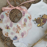 Personalised Winnie Baby Vest & Handmade Bib Set – Luxury Baby Girl Outfit