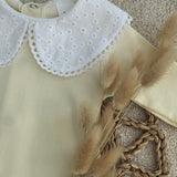 Luxury Lemon Baby Sleepsuit with Broderie Anglaise Collar