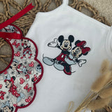 Personalised Minnie & Micky Baby Vest & Handmade Bib Set – Luxury Baby Girl Outfit