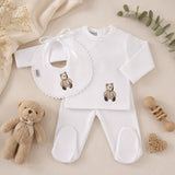 Luxury White Teddy Bear Baby Sleepsuit & Bib Gift Set