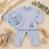 Luxury Blue Teddy Bear Baby Sleepsuit & Bib Gift Set