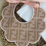Girls Baby Pink & Beige Print Handmade Sleepsuit, Dummy Clip & Bib Set