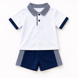 Navy Blue Boys Personalised Summer Polo & Shorts Set