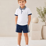 Navy Blue Boys Personalised Summer Polo & Shorts Set