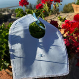 Baby Blue Spanish Rose Bib With  White Lace Trim