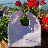 Baby Pink Spanish Rose Bib With Cream Lace Trim