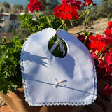 White Spanish Bib With Pink Bow & Lace Trim