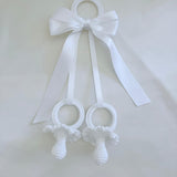 Handmade White Crochet Dummy Decoration with Satin Bow – Luxury Pram, Crib & Nursery Accessory (Copy)