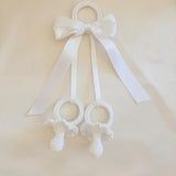Handmade White Crochet Dummy Decoration with Satin Bow – Luxury Pram, Crib & Nursery Accessory (Copy)