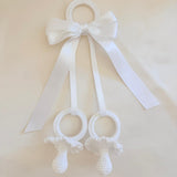 Handmade White Crochet Dummy Decoration with Satin Bow – Luxury Pram, Crib & Nursery Accessory (Copy)