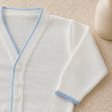Personalised Spanish Knitted Baby Cardigan – White & Blue