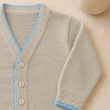 Personalised Spanish Knitted Baby Cardigan – Stone & Blue
