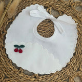 Personalised Cherry Scalloped Bow Baby Bib – White