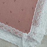 Dusky Pink Cotton Baby Shawl with Soft White Lace Trim