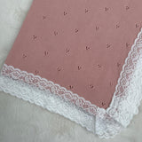 Dusky Pink Cotton Baby Shawl with Soft White Lace Trim