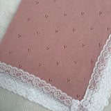 Dusky Pink Cotton Baby Shawl with Soft White Lace Trim