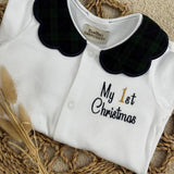 Balmoral Tartan Baby Girls Sleepsuit and Handmade Bib Set