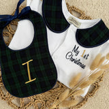 Balmoral Tartan Baby Boys Sleepsuit and Handmade Bib Set