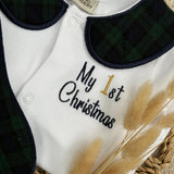 Balmoral Tartan Baby Boys Sleepsuit and Handmade Bib Set