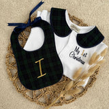 Balmoral Tartan Baby Boys Sleepsuit and Handmade Bib Set