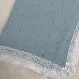 Blue Cotton Baby Shawl with Soft White Lace Trim