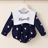 Personalised Boys Navy Santa Christmas Baby Romper with Oversized Bib Collar